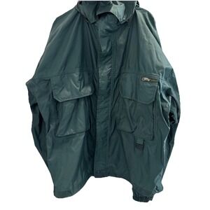 Vtg Orvis Fly Fishing Nylon Jacket Polyurethane Coating  XL Sealed Seams Green